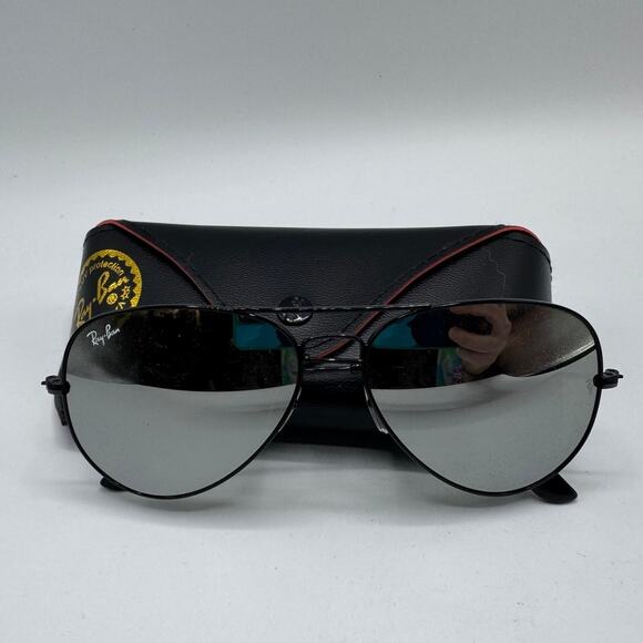 Ray Ban Aviator Sunglasses RB3025 Large Metal Shiny Black Lens 58MM - Picture 1 of 6